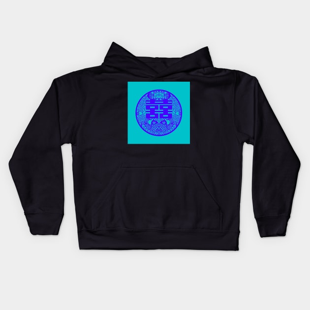 Double Happiness Light Turquoise with Deep Blue Symbol - Happy Hong Kong Kids Hoodie by CRAFTY BITCH